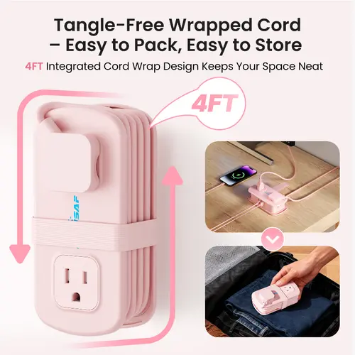POWSAF Stylish Mini Travel Power Strip - Cruise-Friendly 4ft Extension Cord, 20W Fast Charging No Surge 4-Outlet USB Power Socket, 2 Type C & 1 USB-A Ports, USB Plug in Wall Outlet, Compact (Hotel/Travel Use)