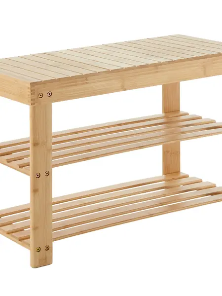 Sweetcrispy 3-Tier Natural Bamboo Shoe Rack Bench, Footwear Organizer with Storage Shelf, Quick Setup Simple Look Indoor Furniture for Entryway, Bedroom