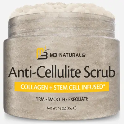 M3 Naturals Anti-Cellulite Body Scrub Exfoliator - 16oz Collagen-Rich Body Care with Stem Cells, Cocos Nucifeta (Coconut) Oil, Jojoba Oil for Skin Tightening, Firming, Moisturizing, Smoothing Legs, Glutes