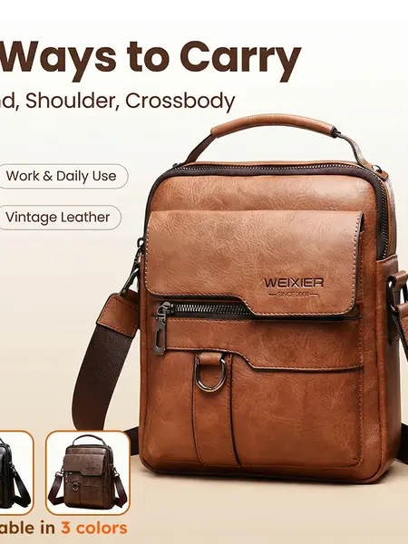 New men’s genuine leather crossbody backpack, retro street-style large-capacity commuter bag with adjustable shoulder straps, durable cowhide suitable for business travel and everyday use—a perfect Father’s Day gift.