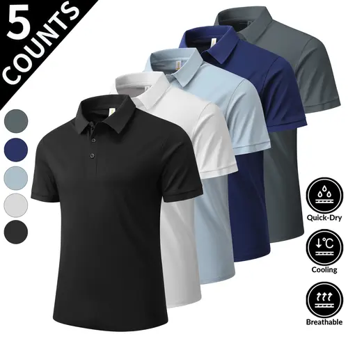 Men's 2026 New 5-Pack Short-Sleeve Light Solid-Toned Polo Shirts, High-Quality Fabric, Exquisite Hemming, Simple High-End Design, Beige, Smart Casual, Suitable for Daily & Office Use, M