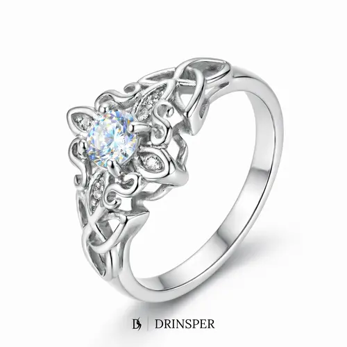 DRINSPER S925 Sterling Silver Witch Knot Statement Ring - Celtic Knot Sparkle Stone Band, Unisex Wiccan Gothic Hypoallergenic Comfort Fit Non-Tarnish Jewelry Gift for Adults' Halloween, Everyday Wear