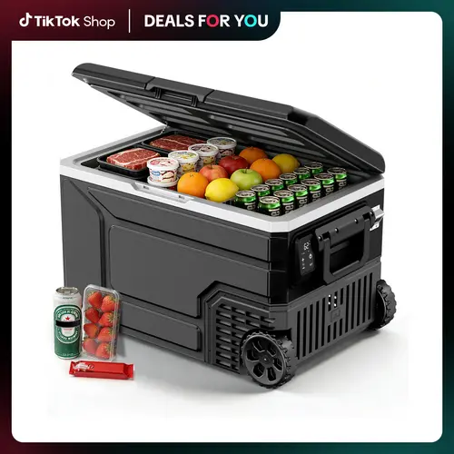 Kismile Large Size 12V Portable Refrigerator Beverage Cooler-42/53/68QT, Dual-Voltage 12V/24V DC, 2 Power Supplies, Switchable Dual Mode, Intuitive Display, -4°F to 68°F Freezer, Adjustable Wheels Handle for Car Camping, 4°F‑68°F Set Temp,sohochic