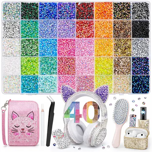40-Color 40000Pcs 3mm Resin Flat Back Jelly Rhinestones Beads Bedazzling Kit, Glam Pack Glitter for Rhinestones and Glitter Nail Art Accessories, Crafting, Book, Shoe Decor,sohochic