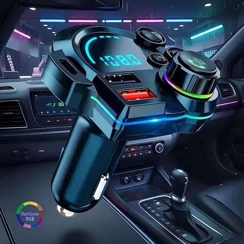 Nuokaiqi Bluetooth 5.3 FM Transmitter Car Phone Charger - 30W PD & 3.0 QC Fast Charging, Deep Bass Hi-Fi Music Player, RGB Backlit FM+BT Car Play Adapter, Hands-Free Calling Road Trip Essential toolupgrade