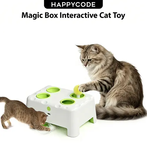 HAPPYCODE Magic House Interactive Cat Toy, Automatic 3-in-1 Electric Cat Toy for Indoor Cats, Smart Whack-a-Mole & Rotating Feather Wand Toy, Boredom Relief Cat Entertainment Toy,International Cat Day #backtoschool
