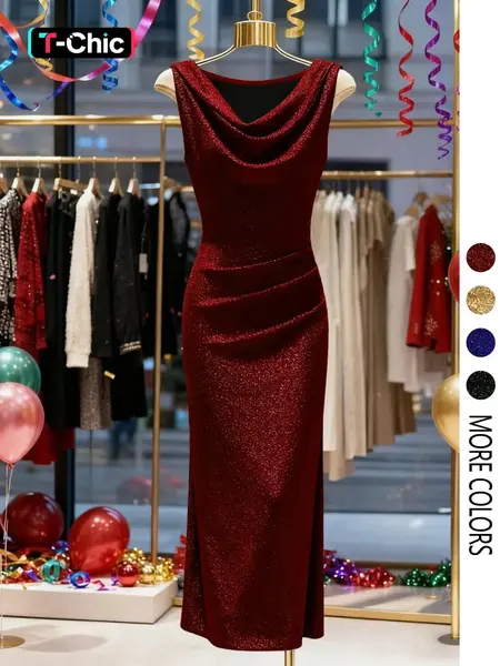 Elegant Chic sleeveless party dress formal wear for women, fitted long evening gown, autumn/winter fashion, solid color design, the perfect choice for parties.