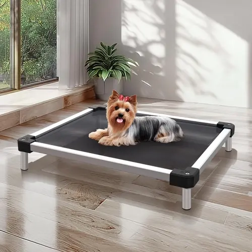 FXW TitanNest Chew-Resistant Aluminum Elevated Dog Bed, Moderate Elevation Raised Cot for Indoor/Outdoor Use, Durable Waterproof Cooling Pet Bed, No Sagging, Black, Chew‑Resistant Top, Cooler Elevated