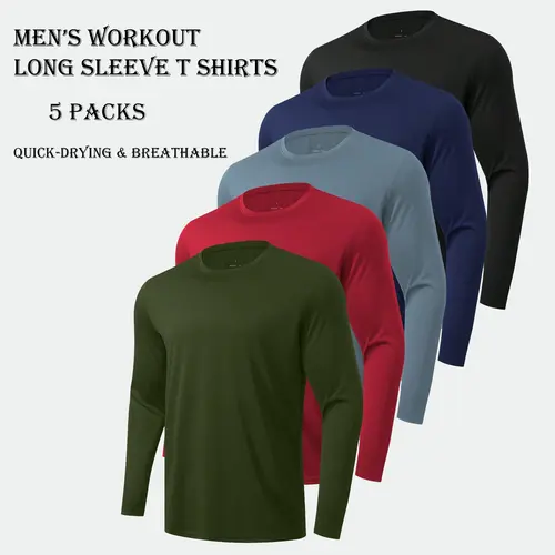 5/10 Pack Men’s Long Sleeve T Shirts Workout Tops for Men Lightweight Fall Top for men Spring/Autumn/Winter Shirts Absorbs Sweat Breathable Sports Tops Energetic Multi-Color Workout T Shirts Athletic Apparel For Gym Running Sports sohochic