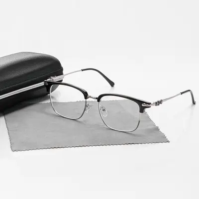 Square Frame Blue Light Glasses for Men & Women - Lightweight Semi-Rimless Alloy Eye-Friendly, Anti-Glare Daily Wear Eyewear for Computer & Gaming, Browline Glasses, Anti Glare Frames, Lightweight Alloy, Full Rim