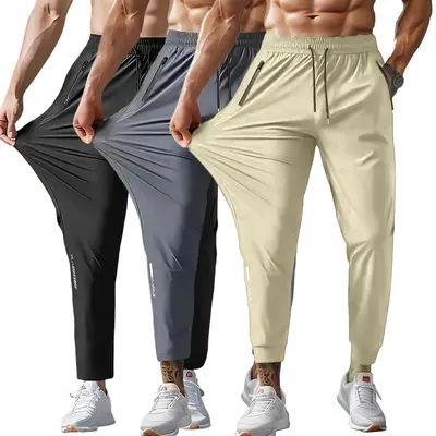 Men's 9-Inch Ankle-Length Ice Silk Quick-Drying Pants - Loose Plus-Size, Couple-Style, Zipper-Pocket, Lightweight Utility Sweatpants for Yoga, Running, Golf, Men's Sweatpants