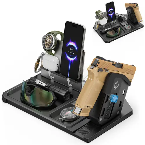 Tactical EDC Nightstand Organizer with Biometric Unlock - Tech Organizer, Desk Tidy, Office Supply Holder, Key Keeper, Unique Gifts for Man, Father's Day Gift, Desk Organizer Tidy