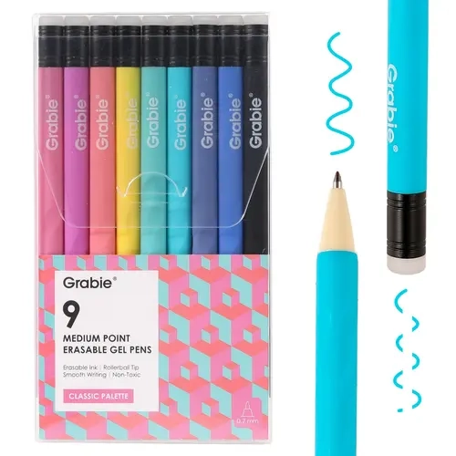 [Flash Sale] Grabie Medium Point Erasable Gel Pen Classic Palette of 9, Class Reward Gift Idea, School Supplies, Colorful Gel Pens, Erasable Ballpen