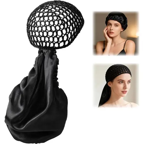 Humwam Reversible Satin-Net Detachable Hair Bonnet - Adjustable Wig Cap to Sleep With Wig, Lightweight Hair Wrap for Heatless Natural Curls Overnight, Fall-Winter Haircare Accessory, Ideal Mother’s Day Gift for Women (Duo Pack),sohochic