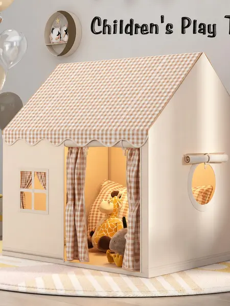 Round Grid Window Playhouse, Outdoor Playhouse, Playhouse Design, Check Pattern Tent with Side Windows, Portable Play Area for Imaginative Play, Perfect for Kids' Fun, Party Play Tent, Toddler Play Tent, Play Castle Tent