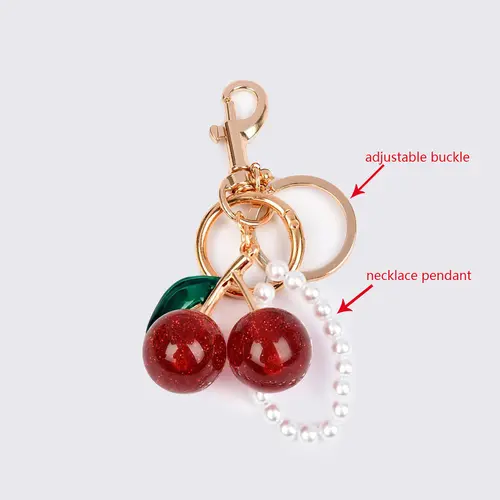 WDX Upgraded Cherry Keychain - Green Leaf Design, Necklace Pendant, Adjustable Buckle, Female Exquisite Key Fob, Valentine Gift for Backpack, Purse, Mini Bag Accessories