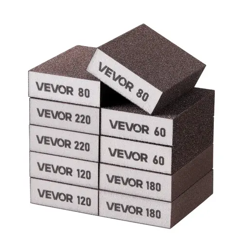 【toolupgrade】VEVOR Multi-Grit Sanding Sponge Pack (10 Pcs, Aluminum Oxide) - 60/80/120/180/220 Grit (2 Each), Reusable Washable Handheld Hardware Sanding Blocks for Dry & Wet Use on Drywall Wood Metal, Repair