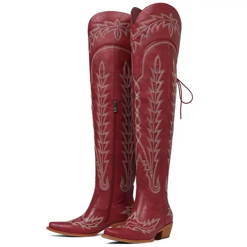 EROCALLI Womens Western Thigh Knee High Cowboy Boots Wide Calf Adjustable Straps  Chic Pointy Toe Block Heel Embroidery Over Knee Western Boots Shoes over Knee High Embroidery Cowgirl Boots summerwins,summerwins,sohochic