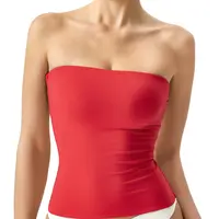 QINSEN Women's Seamless Tube Top Double Lined Strapless Bandeau Summer Slim Fit Going Out Tank Tops