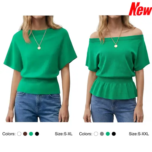 Imily Bela Women's Batwing Short Sleeve Sweater Top - Stylish Casual Wear with Unique Silhouette for Everyday Comfort