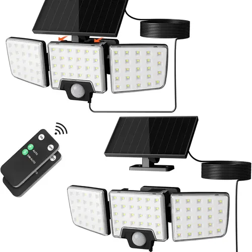 Lepro 1000 Lm Solar Security Floodlight, 3-Head Outdoor Motion Sensor Light with Dim-Auto Dimming, 2-in-1 Separated & Integrated Remote Control, IP65 Waterproof, 2 Light Modes for Garden Yard,sohochic