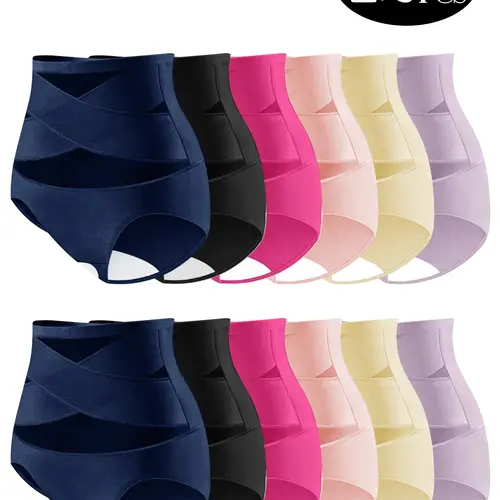 Women's Mid-Waist Shaping Panties - 6 or 12 Pack, Waist-Cinching, Butt-Lifting, Seamless High-Stretch Cotton Fabric, Comfortable, Breathable, Elegant Spring-Autumn Staple, Ideal Birthday Gift
