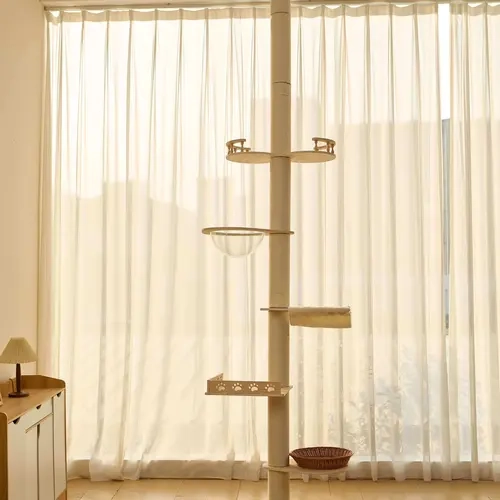 【SohoChic】Adjustable Height Cat Tree Tower (102-118”) – 5-Tier Hemp Scratching Post & Activity Center with Perches