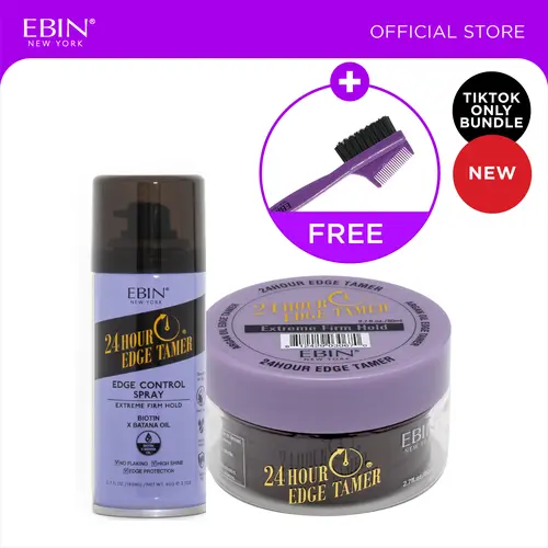 EBIN 24hr Edge Control (Firm hold) + Edge Control Spray bundle with Free Edge Brush | Baby Hair Styling, No Flaking,  Extreme hold, Shine boosting, lightweight moldy
