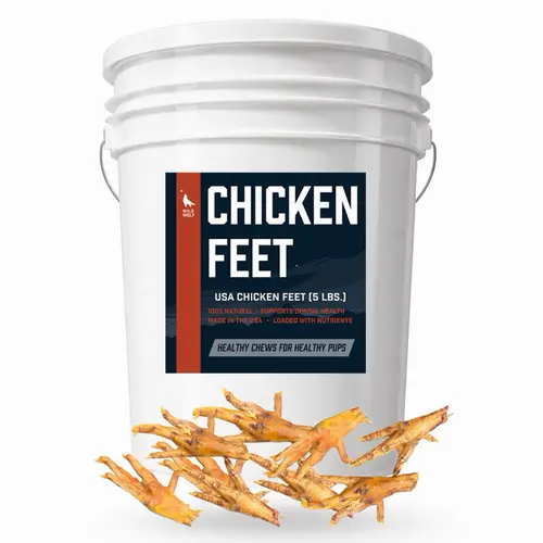 Wild Wolf USA Chicken Feet Bucket (5lbs.) - 225-235 - Natural Scent - Only Washed With Water - Bulk Value - Human-Grade and 100% Natural - Chew Treats - High in Protein, Glucosamine and Chondroitin