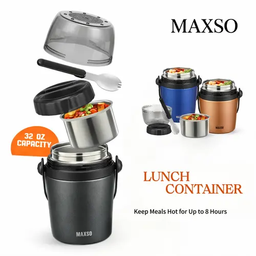 [TikTokShopBackToSchool] MAXSO Soup Thermo for Hot Food 33 OZ Lunch Container for Adults Vacuum Insulated Stainless Steel Tritan Food Jar Leakproof Wide Mouth Bento Box with Spoon Set lunch  box  soup  container Bowl Detachable
