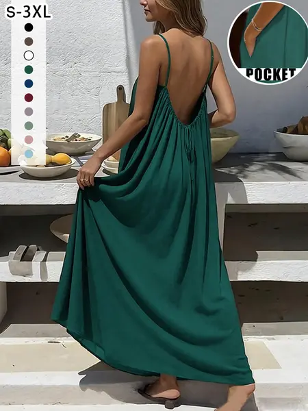 New Women's Backless Strap Chic Dress, Loose Fit Homewear, Sexy Sleepwear, Beach Cover-Up, Multiple Colors & Sizes Available