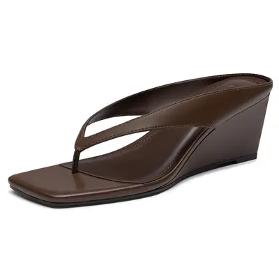 Athlefit Women's Wedge Sandals, Dressy Square Toe Thong Slip On Flip Flops with a Cushioned Low 2.4-Inch Heel for Summer Parties, Black Sandal, Flipflop, Casual Outdoor Sandals tiktokshopbacktoschool,back to school,back to school haul,sohochic