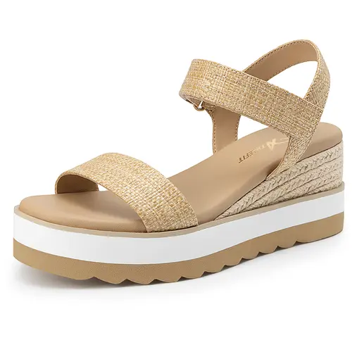 Women's Espadrille Wedge Sandals, Open Toe Faux Leather Platforms with an Adjustable Ankle Strap and 2.7" Cushioned Heel Lift, Espadrille Sole Sandals, Women's Sandals tiktokshopbacktoschool,back to school,back to school haul,sohochic