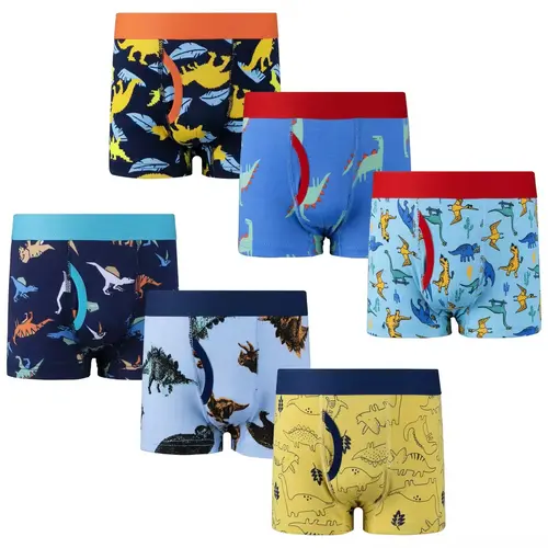 BIG ELEPHANT Boys' Pure Cotton Boxer Briefs 6-Pack - Cute Rockets Print Youth Underwear for 3T-9T Toddlers, Soft Breathable Loose-Fit Pull-On Shorts with Double-Layer Crotch & Medium Stretch, Machine Washable Easy Care, Secure Everyday Wear, All Season,so