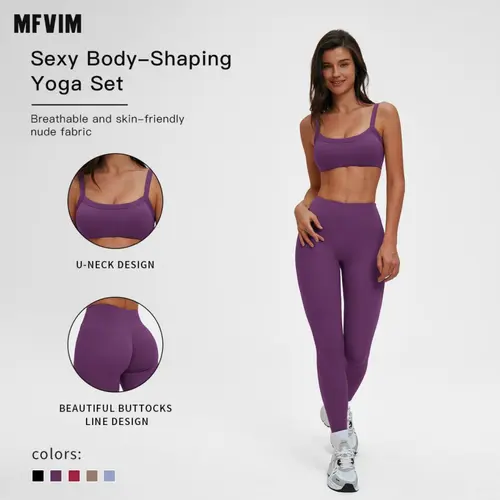 MFVIM Sporty Two-Piece Set Women’s Plain Crop Cami Top & Flare Leg Pants Sports Set, Sporty Casual Comfy Breathable Two-Piece Outfits for Yoga, Gym, Workout, Running, Gym Workout Clothes,travel essentials,camping essentials,sohochic