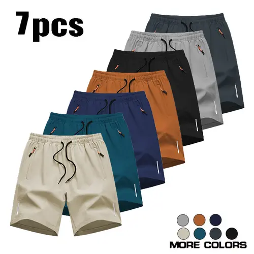 Men’s 7-Pack Quick-Dry Loose-Fit Running Shorts - Casual Athletic Men's Shorts with Zippered Pockets, Drawstring, Solid Color - Ideal for Fitness, Birthday & Holiday Gifts