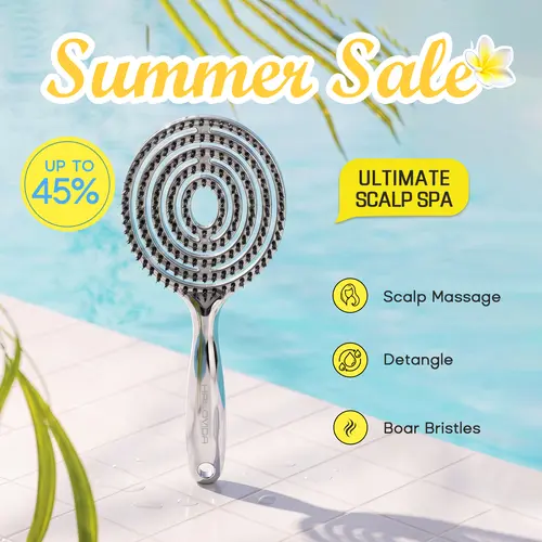 HALOVIDA Hollow Round Bristle Brush - Anti-Static Massage Brush for Enhanced Volume & Scalp Care,Pain-Free,Reduces Heat Damage, Ideal for Quick Drying and Voluminous Styling,Clean,Boar bristle brush,Use in Wet and Dry Hair, #backtoschool