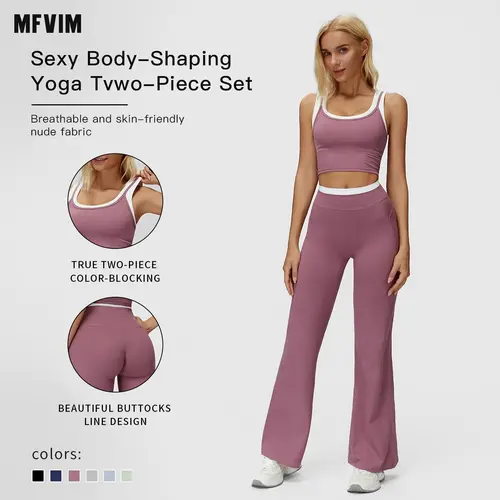 MFVIM Sporty Two-Piece Set Women’s Plain Crop Cami Top & Flare Leg Pants Sports Set, Sporty Casual Comfy Breathable Two-Piece Outfits for Yoga, Gym, Workout, Running, Gym Workout Clothes,summerwins,travel essentials,camping essentials,sohochic