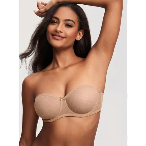 DOBREVA Mesh Strapless Bra Sheer Unlined See Through Underwire Bras Plus Size Womenswear Fabric Fit