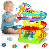 [Children's Day Gift] Toddlers' 2-in-1 Rolling Ball & Racing Car Ramp Toy Set, Race Track with Hammer, Lights & Ball Drop, Montessori Interactive Learning Game, Birthday Gift for Kids Ages 2–5+, Girls & Boys, Ramp Set, Hammer Light,back to school,sohochic