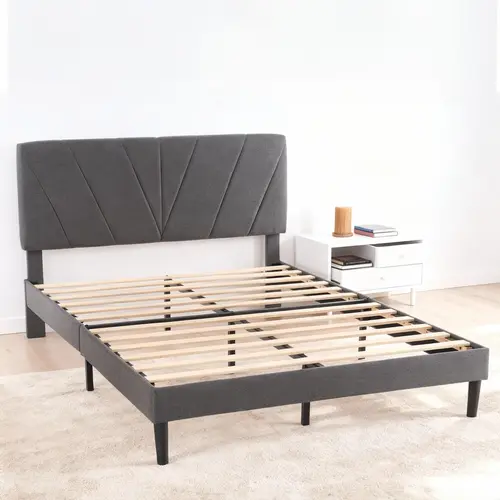 Sweetcrispy Twin & Queen Size Bed Frame with Adjustable Headboard & Height, Modern Upholstered Heavy Duty Platform, Reinforced Slats - No Box Spring, Bed Frames for Queen, Furniture, Platform Bed