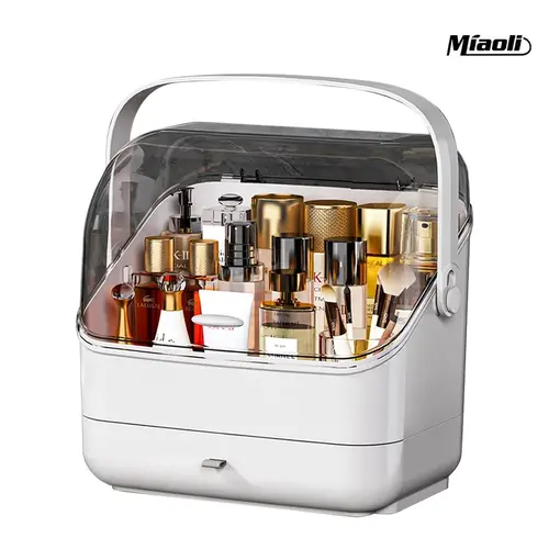 MIAOLI Women's 3-Compartment Large-Capacity Cosmetics Organizer Storage, Beauty Supplies Organizer with Clip-On Holder, Freestanding Countertop Tray, Quick Setup Portable Plastic Vanity Storer (Simple Assembly Required)