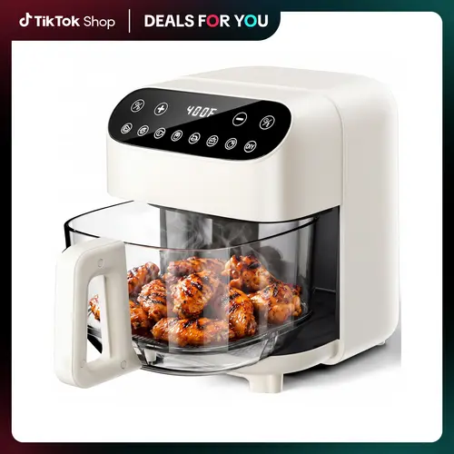 Kismile 5Qt Air Fryer - 8 Preset Modes, 60-Min Timer, 120V, Non-Toxic High Borosilicate Glass Basket, Visible Fry Bowl for Consistent Results, Dishwasher Safe & PFSA-Free, Ideal for Family Meals & Entertaining