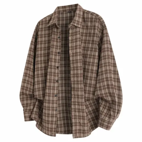 Men's New Spring-Autumn Loose-Fitting Cotton Plaid Shirt - Capeless Lapel, Retro Lazy Design, Soft Comfortable Fabric, Suitable for Valentine's Day, New Year, Halloween