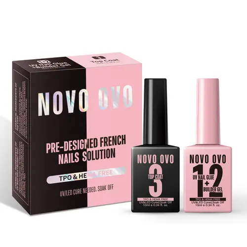 NOVO OVO UV Nail Glue and Builder Gel 2 in 1, No Wipe Top Coat Kit for Predesigned French Tip Nail Tips, HEMA TPO FREE, Super Strong Adhesive for Press on Acrylic Nails, Long Lasting, Easy to Use, Builder Gel Nail, Diy Nails At Home,sohochic
