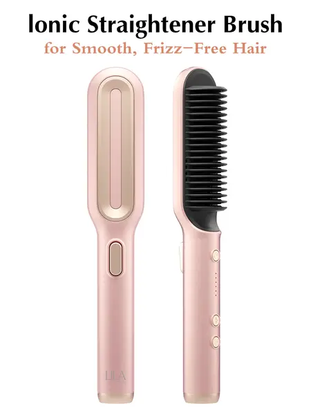 LILA Hair Straightener Brush, 2 in 1 Straightening & Curling Brush, Hairdressing Comb , Trending Products, 200 Million Ionic for Frizz-Free, Shiny Hair，Makeup Products, Safe Mode