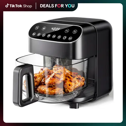 Kismile 5QT Glass Air Fryer, 1550W High-Power Air Fryer with 360° Visible Borosilicate Glass Basket, 8 Cooking Modes, Flip Reminder & Auto-Pause, PTFE & PFSA-Free, Dishwasher Safe, Digital Touch Control, 304 Stainless Steel Rack,sohochic
