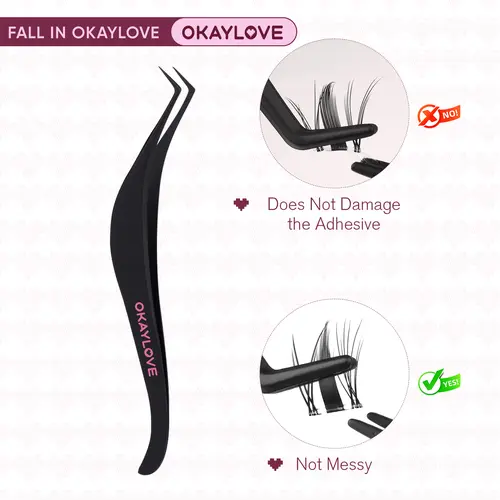 OKAYLOVE Anti-Stick Lash Tweezers, Beauty Makeup Tool for Self-Adhesive Eyelashes & Clusters, Mess-Free Applicator with Anti-Stick Feature, Applies Easily for Less Bunching & Tidy Lines