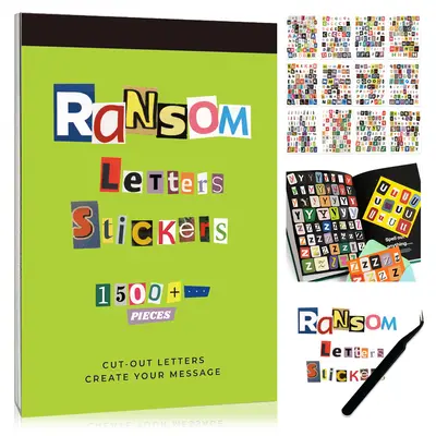 Retro Ransom Letter Decorative Die-Cut Sticker Book, 1500+ Waterproof Vinyl Alphabet & Number Cut-Outs with Tweezers & Adhesive Strips, for Scrapbooking & DIY Crafts, Decorative Sticker Stickers