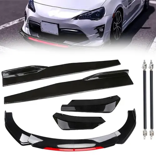 Garvee Front Bumper Lip Spoiler & Side Skirt Extensions Body Kit - 1.9M Wide Car Fit, Durable ABS Air Dam, Scratch Guard, Sporty Look, Sedan/Small Car Replacement, Glossy Black/Red Options,toolupgrade